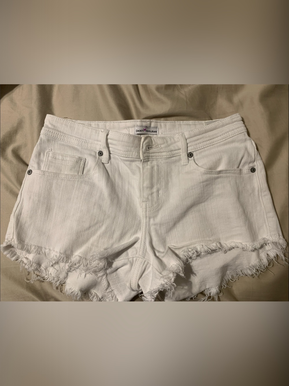 White Distressed Denim Cutoff Shorts